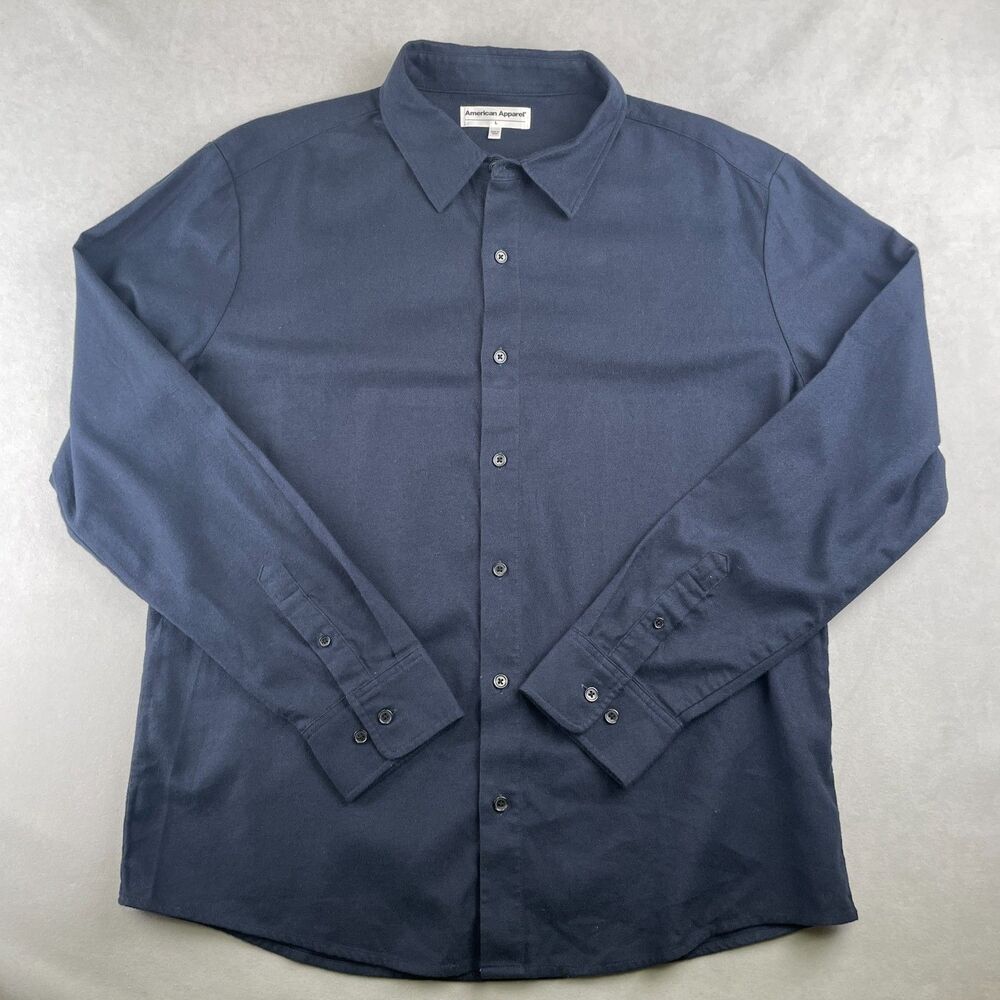 American Apparel Work Shirt Men L Navy Blue Button Down Long Sleeve Collared EUC
